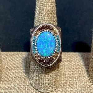 Orit Schatzman Sterling Silver Blue Fire Opal Multicolor Cubic Zirconia Ring 9.5